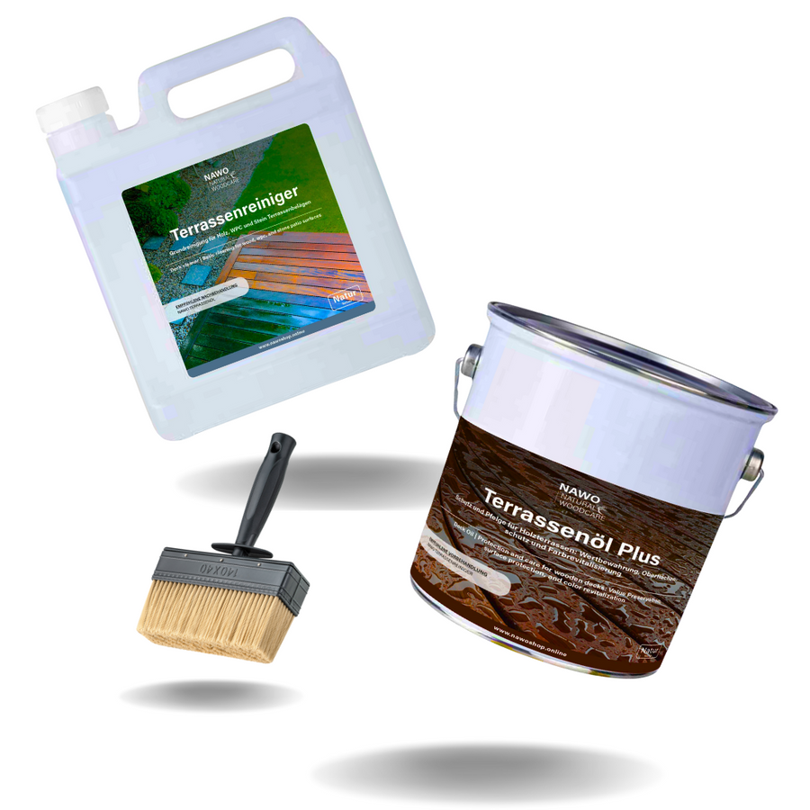 NAWO Terrassenöl Set – Schutz & Pflege für Holzterrassen & Bambus (25m² | 50m² | 75m²)